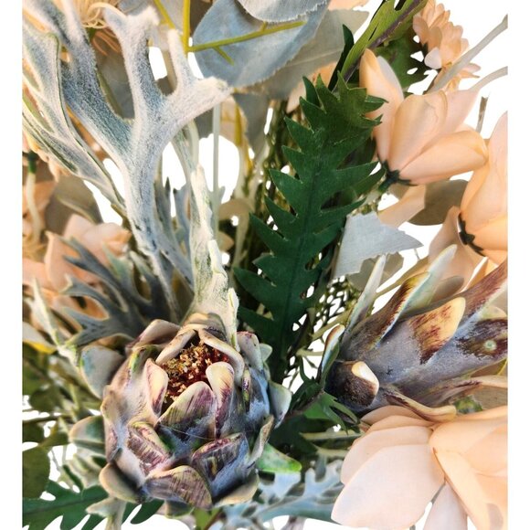 Silk Floral Arrangement Peach Beige Neutral Faux Bouquet 10 Stems Artificial Flo - Picture 2 of 16